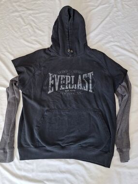 Everlast Men's Black and Gray Thermal Sleeve Hoodie L